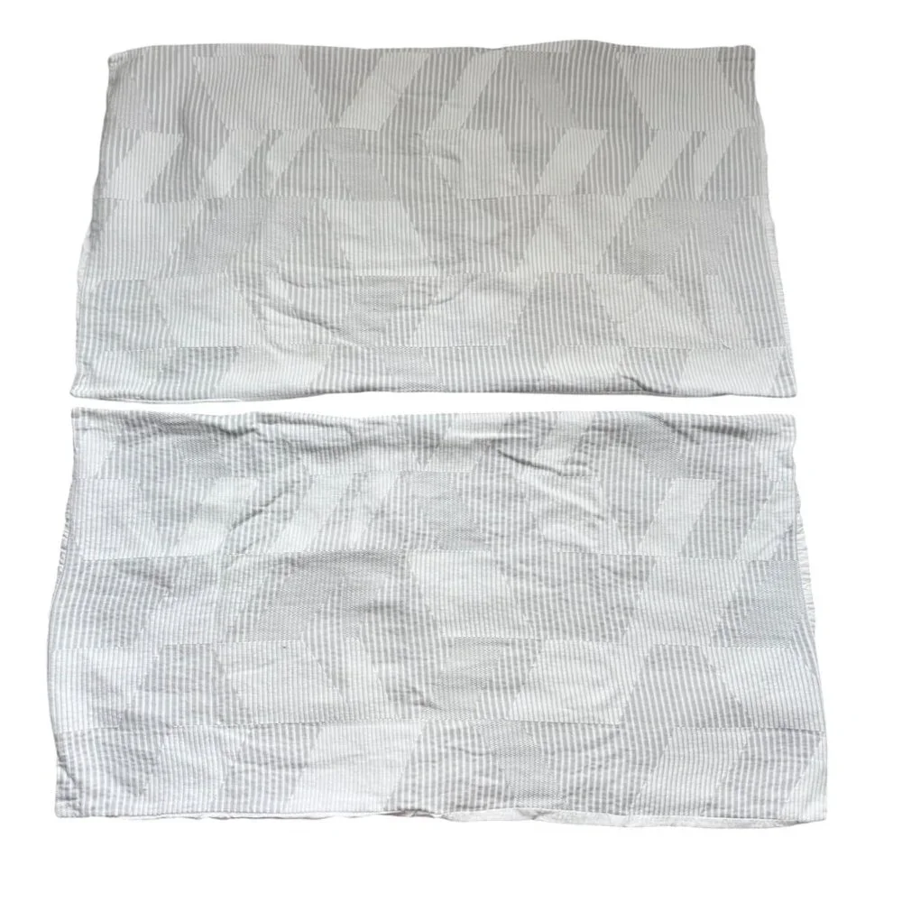 West Elm Organic Cotton King Shams 2 pcs Geometric Striped Design White & Gray